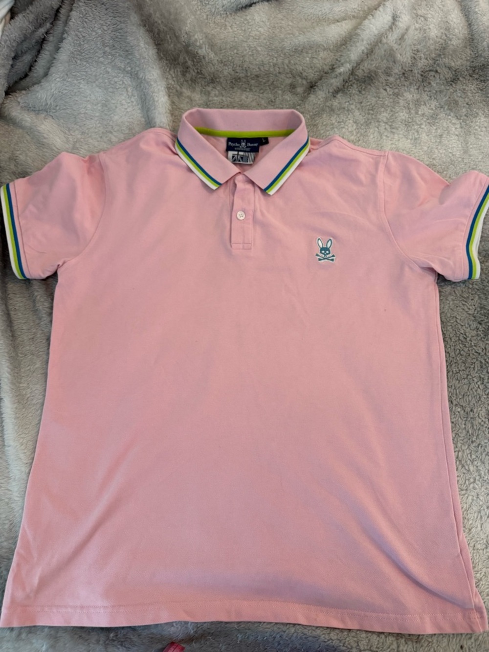 Psycho Bunny Women’s Classic Pink Tipped Collar & Sleeve Cuffs LARGE